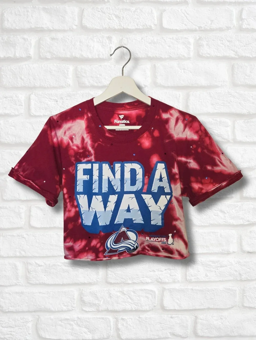 Colorado Avalanche Crop Top W/Rhinestones - Picture 1 of 6